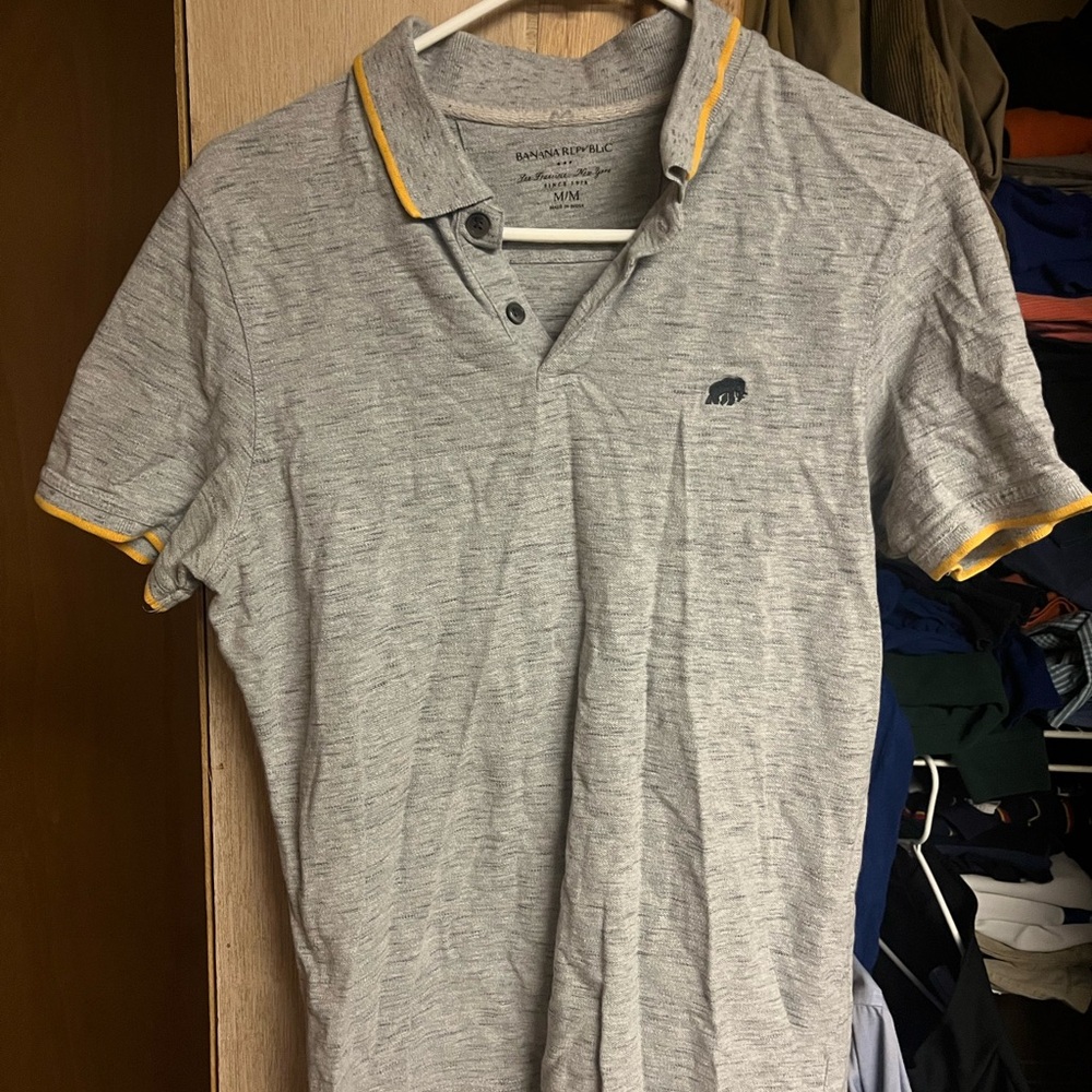 Banana Republic Heather Gray Polo with Yellow Trim